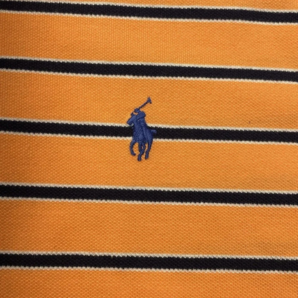 Vintage Polo Ralph‎ Lauren Polo Large Orange & Blue Striped Short Sleeve Flaw